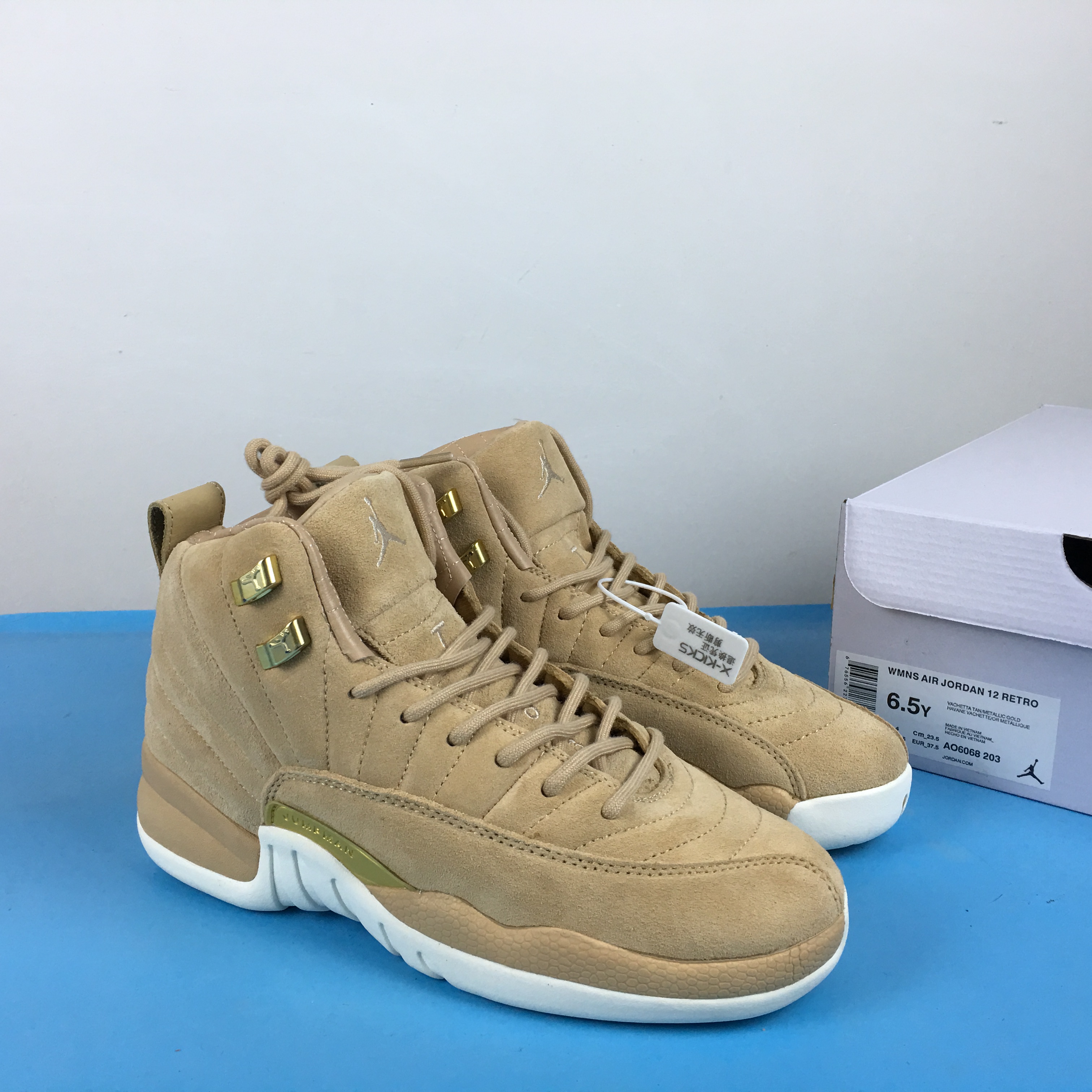 Women Air Jordan 12 Suede Brown White Shoes - Click Image to Close